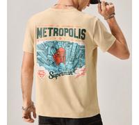 T-shirt a maniche corte da uomo con grafica minimalista di Superman e stampa della città, estiva L,M,XL,XXL,XXXLGrafico,LettereTessuto