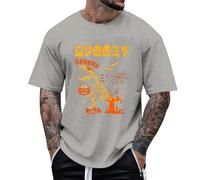 T-shirt a maniche corte da uomo stampata zucca e dinosauro cartone animato per Halloween da uomo, con scheletro di grandi dimensioni, maglietta per travestimento di Halloween, costume da maglietta