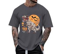 T-shirt a maniche corte da uomo stampata zucca e dinosauro cartone animato per Halloween da uomo, con scheletro di grandi dimensioni, maglietta da uomo, maglietta oversize, costume di Halloween, #01