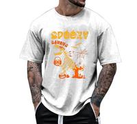 T-shirt a maniche corte da uomo stampata zucca e dinosauro cartone animato per Halloween da uomo, con scheletro di grandi dimensioni, maglietta per travestimento di Halloween, costume da maglietta