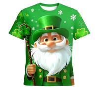 T-shirt a maniche corte da uomo verde per San Patrizio - Maglietta con stampa folletto 3D per 17 marzo - Maglietta St Patrick Irlanda, maglietta casual e traspirante, maglietta girocollo sportiva, 03