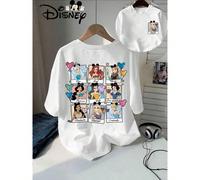 T-shirt a maniche corte estiva Disney, modello casual da donna, con un design originale e oversize ispirato alle nove principesse Disney, ai personaggi dei cartoni animati e alla testa di Topolino, il