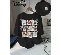 T-shirt a maniche corte estiva Disney, modello casual da donna, con un design originale e oversize ispirato alle nove principesse Disney, ai personaggi dei cartoni animati e alla testa di Topolino, il