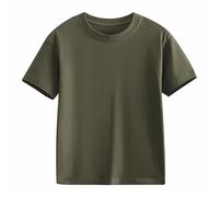T-shirt a maniche corte per bambini e ragazze, girocollo, tinta unita, per adolescenti, scuola, casual, per attività all'aperto, Marrone, 3-4 Anni