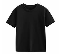 T-shirt a maniche corte per bambini e ragazze, girocollo, tinta unita, per adolescenti, scuola, casual, per attività all'aperto, Nero , 6-7 Anni