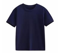 T-shirt a maniche corte per bambini e ragazze, girocollo, tinta unita, per adolescenti, scuola, casual, per attività all'aperto, Blu scuro, 12-13 Anni