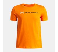 T-shirt a maniche corte Under Armour Logo Wordmark da ragazzo Outrageous Arancione / Bianco YXS (122 - 127 cm)