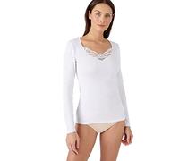 T-Shirt a Maniche Lunghe a Costine in Guipure Thermolactyl Bianco XS
