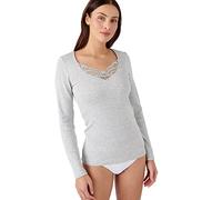T-Shirt a Maniche Lunghe a Costine in Guipure Thermolactyl Grigio Erica S