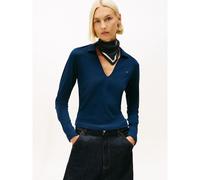 T-shirt a maniche lunghe con scollo a polo Blu XL Tinta unita