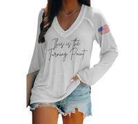 T-shirt a maniche lunghe con scollo a V retrò con stampa This is the Turning Point, maglietta a maniche lunghe con bandiera americana da donna True Patriot, bianco, 3XL