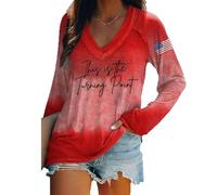 T-shirt a maniche lunghe con scollo a V retrò con stampa This is the Turning Point, maglietta a maniche lunghe con bandiera americana da donna True Patriot, Mix, L