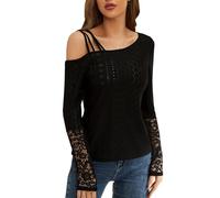 T-shirt a maniche lunghe con una spalla per le donne eleganti con occhielli scavati fuori maglietta a strato base casual slim fit pullover top traforato maglietta autunno inverno primavera fondello