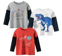 T-shirt a maniche lunghe per bambini in cotone T-Rex con dinosauri, confezione multipla, C-3 Pack, 4 anni