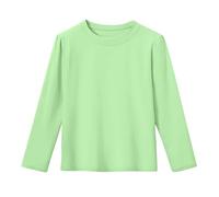 T-shirt a maniche lunghe per ragazze, basic, top in tinta unita, T-shirt casual, a girocollo, per bambini, comodo sottoveste sportivo, 4-14 anni, verde, 7-8 Anni