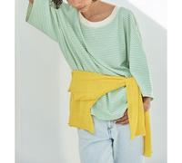 T-shirt a righe ampia con maniche corte e scollo a barca, GIXY Verde M/L A righe
