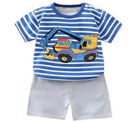 T-shirt a righe con auto, set per neonato, morbido e divertente per bambini.