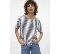 VERO MODA Top a Righe Collo Tondo e Design con Zip, T-Shirt Stretch - Maglia a Righe per Donna, Colore:Marina, Taglia:XS
