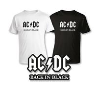 T-SHIRT AC/DC LOGO SCRITTA BACK IN BLACK MUSIC T SHIRT MAGLIA- 100% COTONE