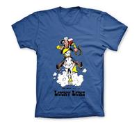 T-shirt al galoppo 100% cotone Lucky Luke con maglione jolly (blu) - S