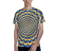 T-shirt alla moda a maniche corte con illusione ottica a spirale, girocollo, morbida, elastica, per sport, vacanze, uso quotidiano, Nero , L