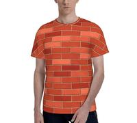 T-shirt alla moda con stampa a muro di mattoni rossi a maniche corte girocollo morbida elastica sport vacanze da indossare tutti i giorni, Nero , M