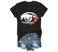 T-shirt alla moda con stampa a occhi grandi, maglietta alla moda Y2K, stampa con occhi grandi, scollo rotondo, vestibilità ampia, streetwear estivo, unisex, top casual, abbigliamento all'aperto, Nero