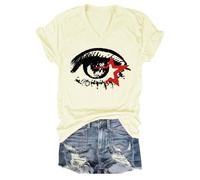 T-shirt alla moda con stampa a occhi grandi, maglietta alla moda Y2K, stampa con occhi grandi, scollo rotondo, vestibilità ampia, streetwear estivo, unisex, top casual, abbigliamento all'aperto