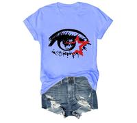 T-shirt alla moda con stampa a occhi grandi, maglietta alla moda Y2K, stampa con occhi grandi, scollo rotondo, vestibilità ampia, streetwear estivo, unisex, top casual, abbigliamento all'aperto, Blu