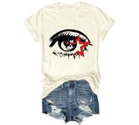 T-shirt alla moda con stampa a occhi grandi, maglietta alla moda Y2K, stampa con occhi grandi, scollo rotondo, vestibilità ampia, streetwear estivo, unisex, top casual, abbigliamento all'aperto