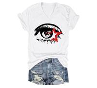 T-shirt alla moda con stampa a occhi grandi, maglietta alla moda Y2K, stampa con occhi grandi, scollo rotondo, vestibilità ampia, streetwear estivo, unisex, top casual, abbigliamento all'aperto