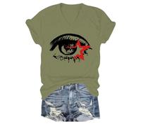 T-shirt alla moda con stampa a occhi grandi, maglietta alla moda Y2K, stampa con occhi grandi, scollo rotondo, vestibilità ampia, streetwear estivo, unisex, top casual, abbigliamento all'aperto