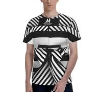T-shirt alla moda con stampa a righe bianche e nere, a maniche corte, girocollo, morbida e confortevole, casual, per palestra, ufficio, Nero , L