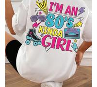 T-shirt ampia a maniche corte da donna con stampa skateboard retrò anni '80 "DISCOFEVER" con stampa esclusiva di paillettes, t-shirt ampia da donna, top estivo, serie K-Pop warrior, top in puro cotone