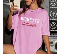 T-shirt ampia stampata BICHETTE d'amour da donna, top estivo, serie K-Pop warrior, top in puro cotone, abbigliamento da donna, abbigliamento estivo da donna, maglieria, abiti da festa, abbigliamento d