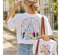 T-shirt approvata dalla Disney con stampa fronte e retro della principessa e del castello, uguale per uomo e donna, T-shirt di coppia, T-shirt da donna, T-shirt estiva, per tutti i giorni L,M,S,XL,XS,