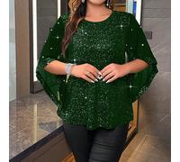 T-shirt argento con stampa in lamina metallica, orlo con nappine e maniche a zampa d'elefante, adatta per la primavera e l'estate, anche per il Ringraziamento 0XL,1XL,2XL,3XL,4XLBlocchi di colore,Colo