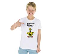 T-Shirt Bambini Maniche Corte Colore Bianco, Monsieur Rigolo