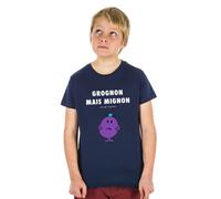 T-Shirt Bambini Ragazzo Maniche Corte Colore Blu Marino, GROGNON MA MAI MIGNON