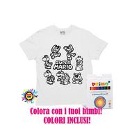 T-shirt bambino da colorare 8 COLORI PER TESSUTI INCLUSI stampa Super Mario