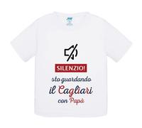 T-Shirt bambino Silenzio sto guardando Cagliari con papà idea regalo maglietta