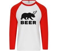 T-Shirt Baseball L/S Divertente Orso Animale Alcol Uomo