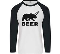 T-Shirt Baseball L/S Divertente Orso Animale Alcol Uomo