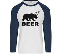 T-Shirt Baseball L/S Divertente Orso Animale Alcol Uomo