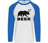 T-Shirt Baseball L/S Divertente Orso Animale Alcol Uomo