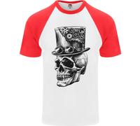 T-Shirt Baseball S/S Con Teschio Steampunk E Cappello A Cilindro Uomo