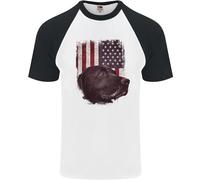 T-Shirt Baseball S/S Per Uomo Con Bandiera Degli Stati Uniti Labrador Americano