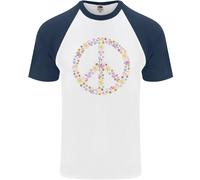 T-Shirt Baseball S/S Uomo Con Simbolo Di Pace Floreale Hippie Love