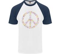 T-Shirt Baseball S/S Uomo Con Simbolo Di Pace Floreale Hippie Love