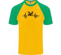 T-Shirt Baseball Uomo Pulse ECG Drum Kit Cotone Manica Corta Fruit of the Loom